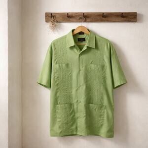Omega Green Guayabera Shirt Mens Short Sleeve Embroidered 4 Pocket Size 3X